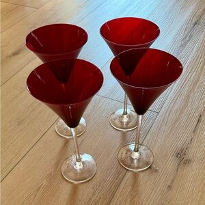 Set of Pier 1 Ruby Red Martini Glasses - Blown Glass NWOT